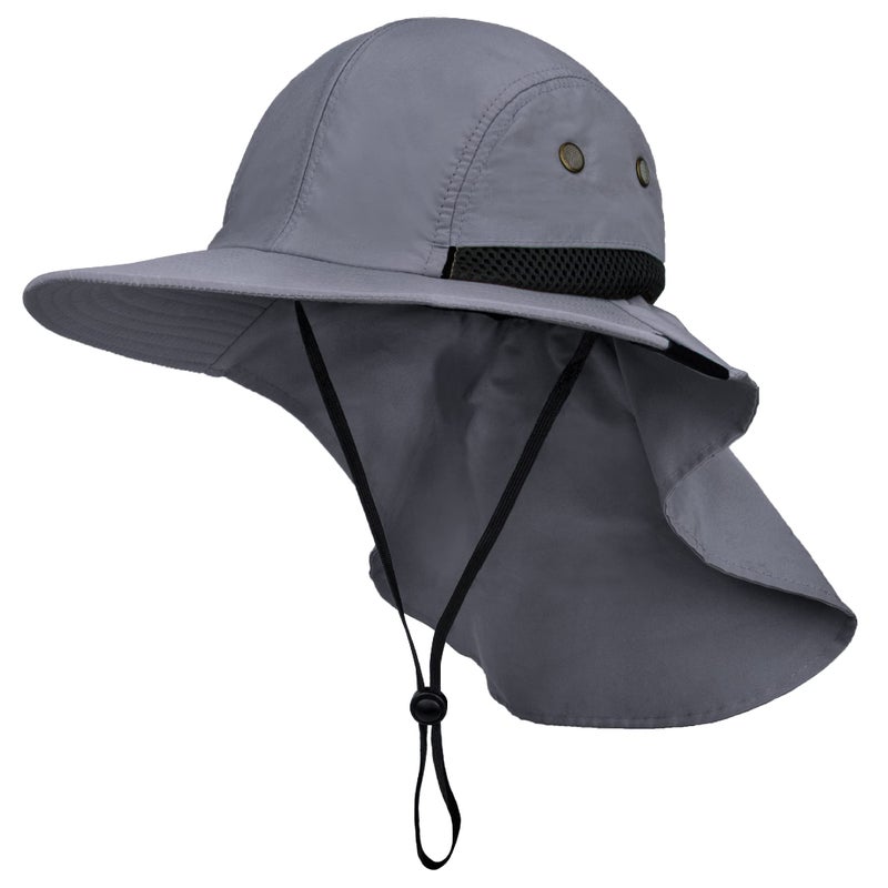 Suncube SUN CUBE Sun Hat for Men, Wide Brim Fishing Hat Neck Flap Cover Men Women, Hiking Safari, UV Sun Protection Summer Gardening Beach Camping UPF 50+, Gray - Image 1